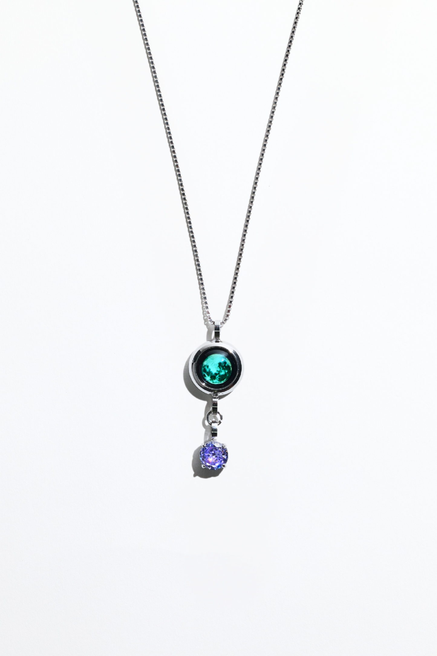 Silver Moon & Birthstone Necklace