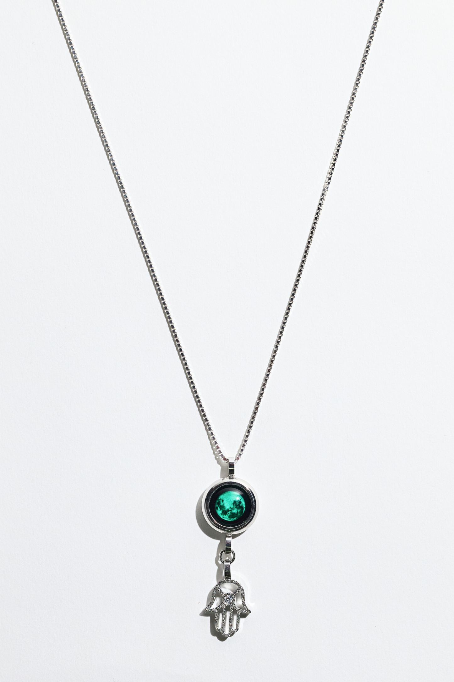Silver Moon & Hamsa Necklace