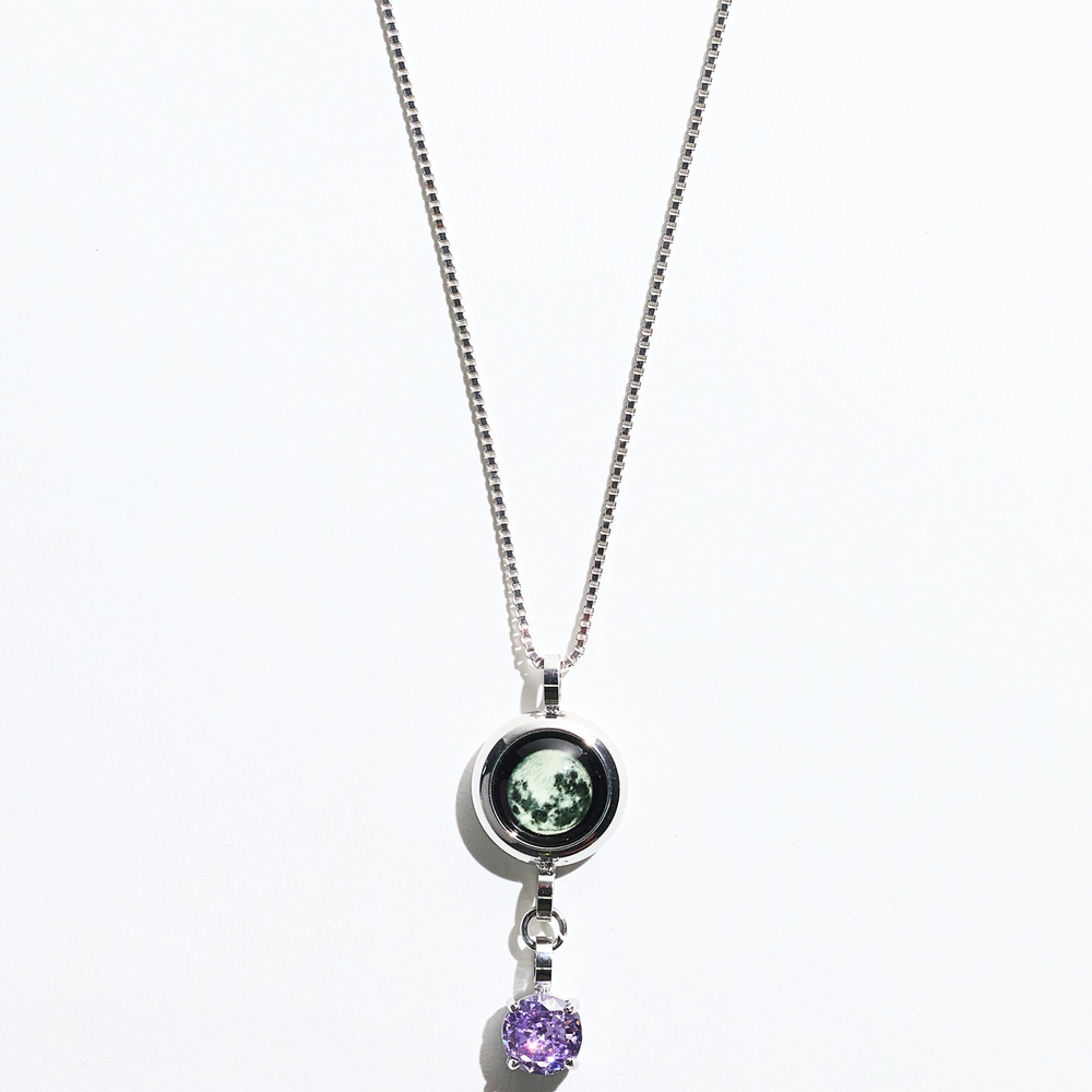 Silver Moon & Birthstone Necklace