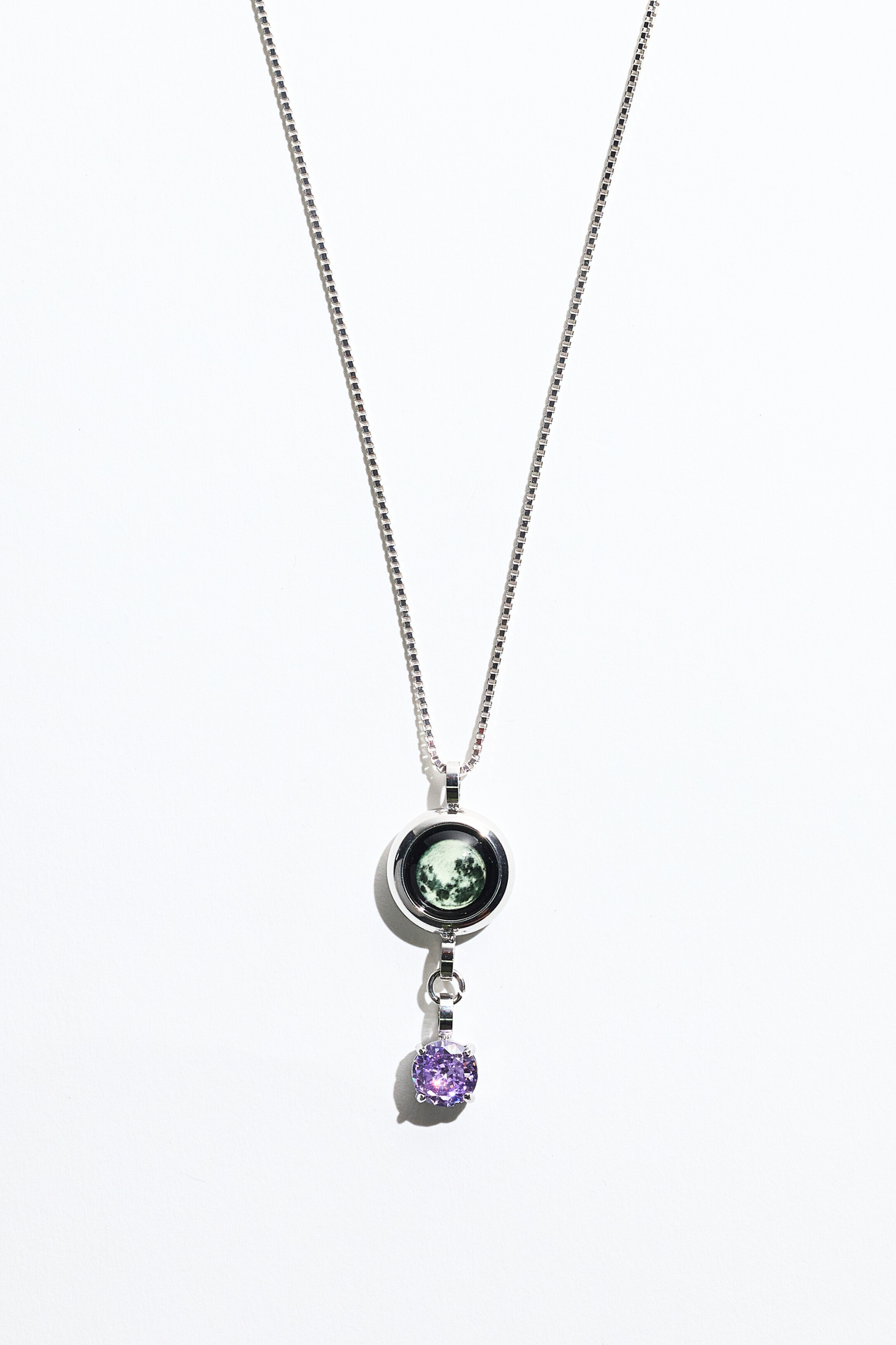 Silver Moon & Birthstone Necklace