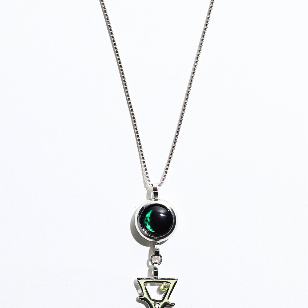 Silver Moon & Zodiac Element Necklace