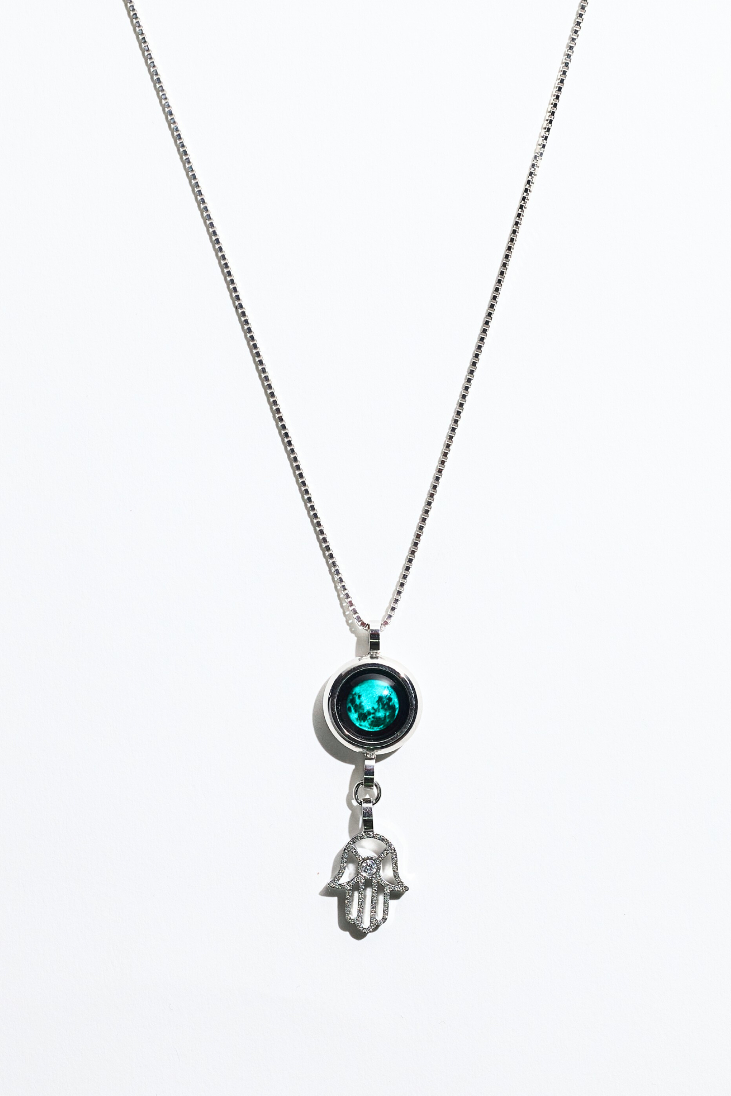 Silver Moon & Hamsa Necklace