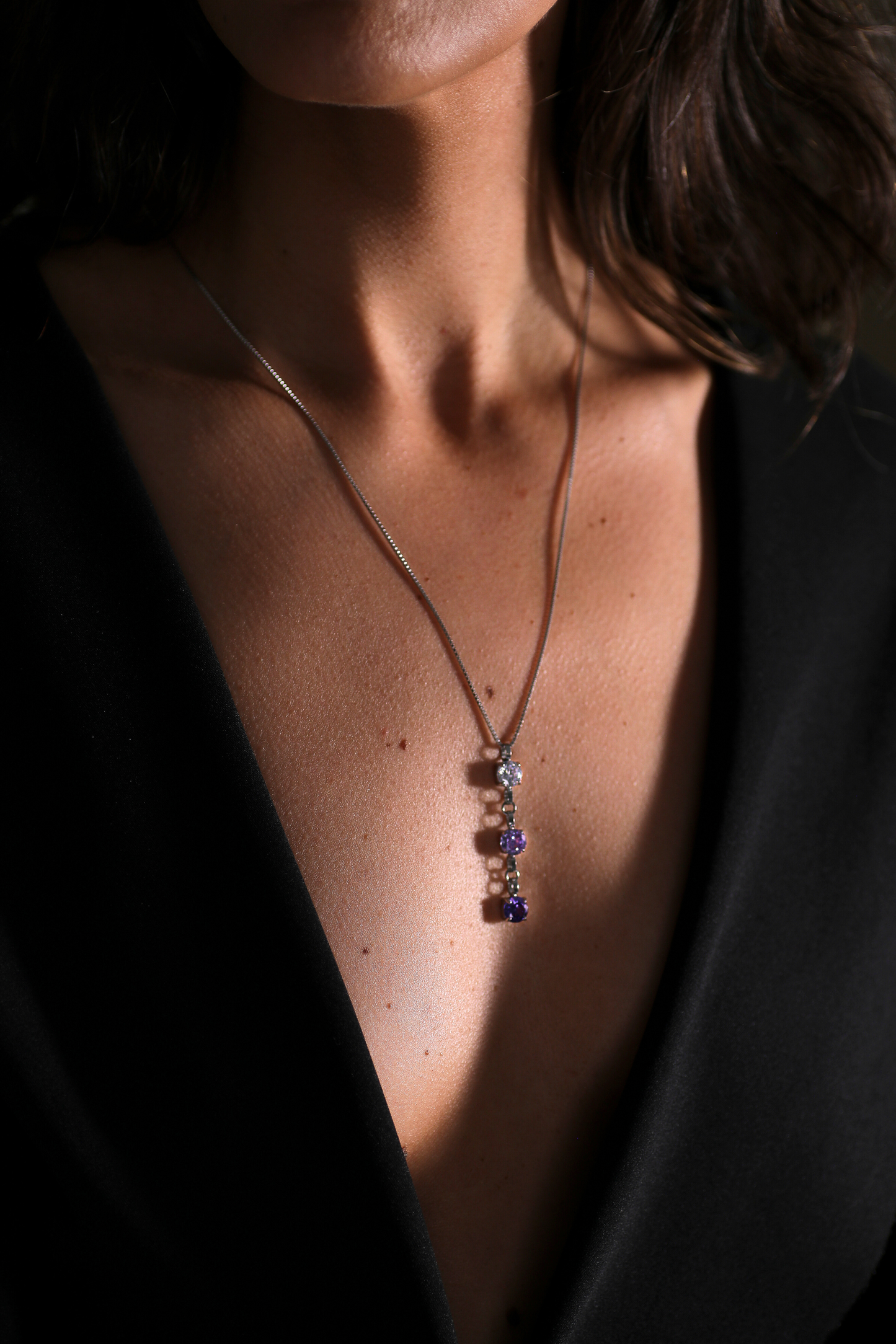 Silver Triple Birthstone Necklace