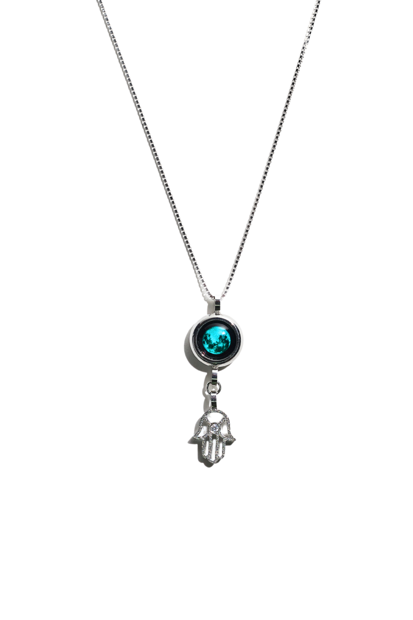 Silver Moon & Hamsa Necklace