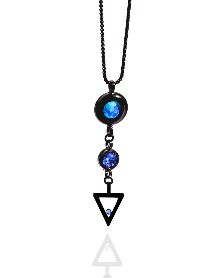 Moon Phase Necklace with Birthstone and Zodiac Element - Black