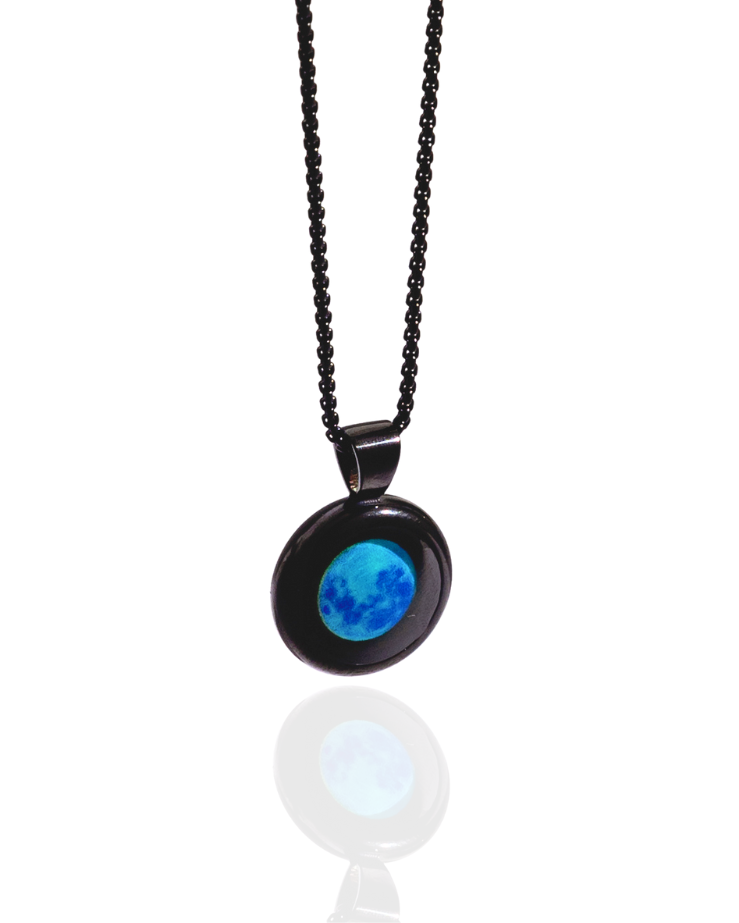 Large Moon Phase Necklace - Black