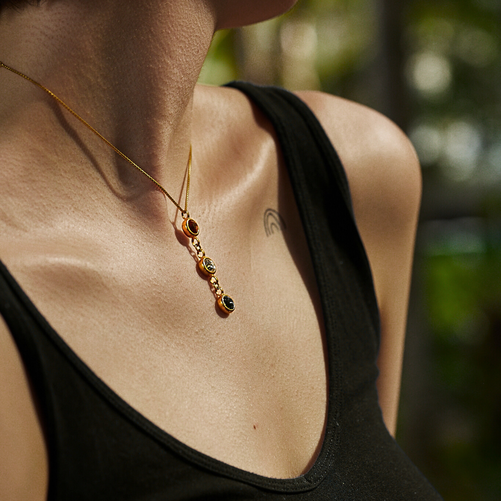 Triple Birthstone Necklace - Gold