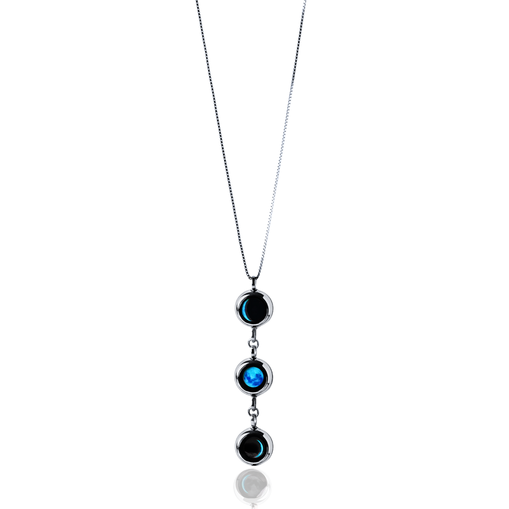 Triple Moon Phase Necklace - Silver