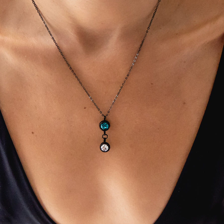 Double Birthstone Necklace - Black