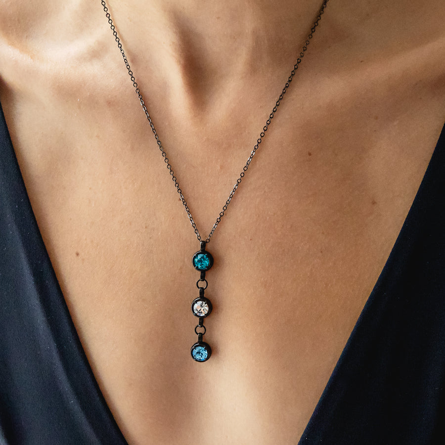 Triple Birthstone Necklace - Black