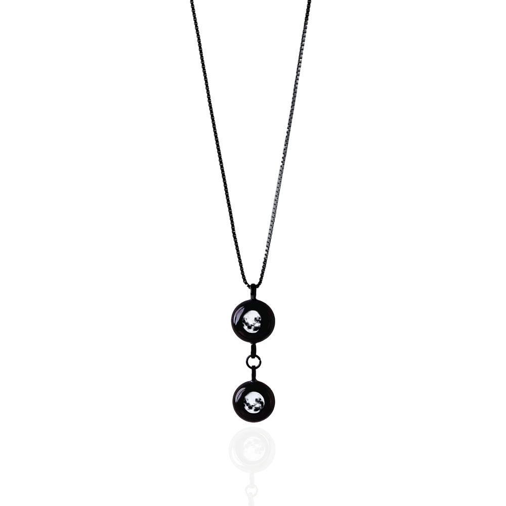 Double Moon Phase Necklace - Black