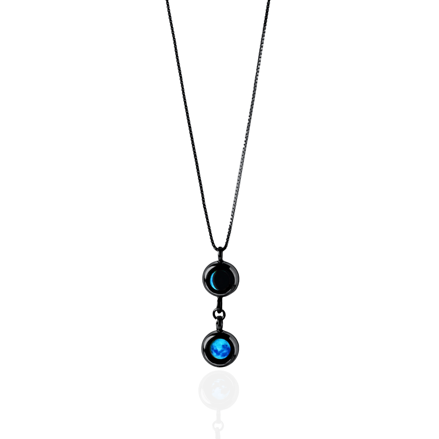 Double Moon Phase Necklace - Black