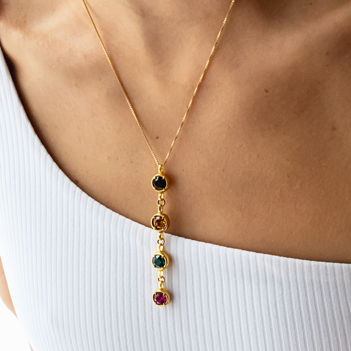 Cuadruple Birthstone Necklace - Gold