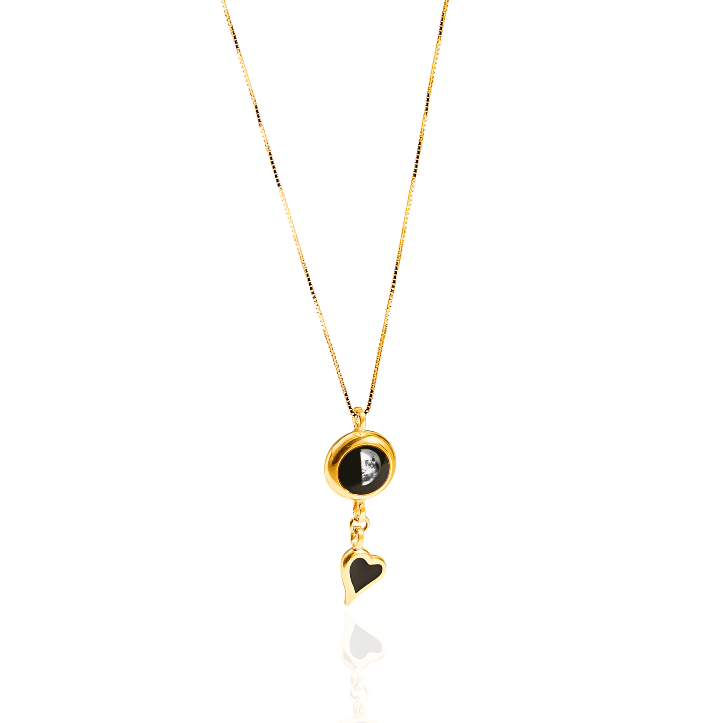 Moon Phase Necklace with Heart Charm - Gold