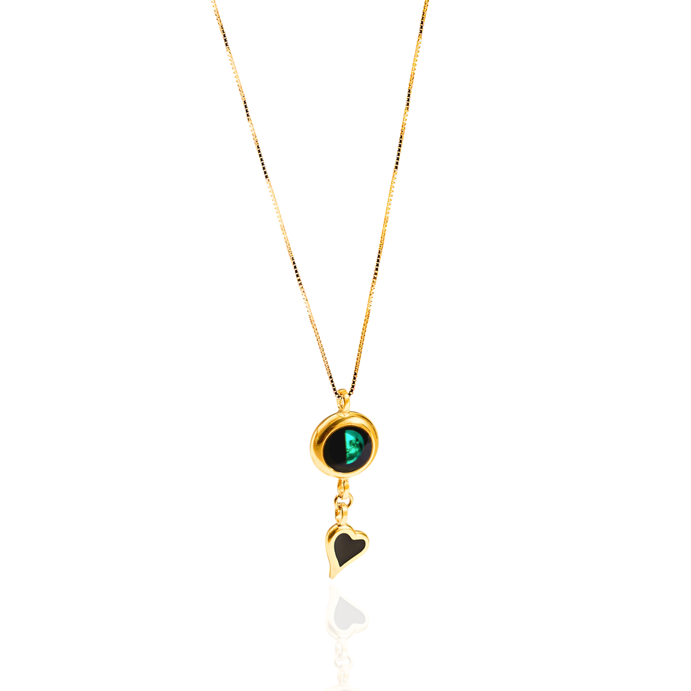 Moon Phase Necklace with Heart Charm - Gold