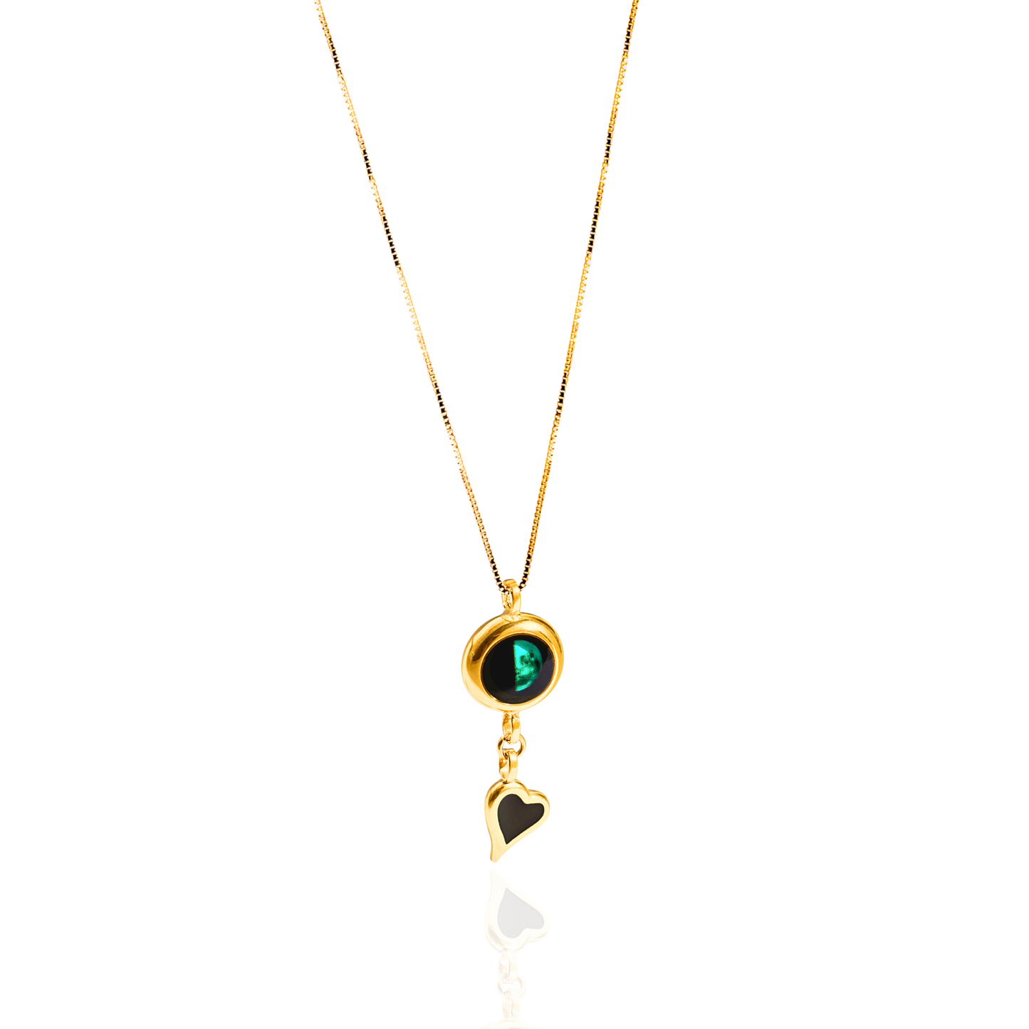 Moon Phase Necklace with Heart Charm - Gold