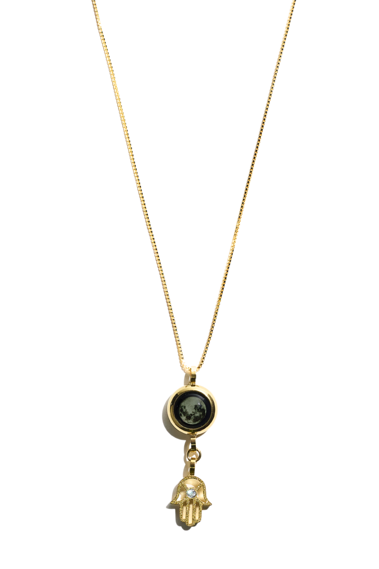 Gold Moon & Hamsa Necklace