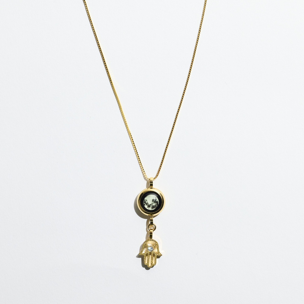 Moon & Hamsa Necklace