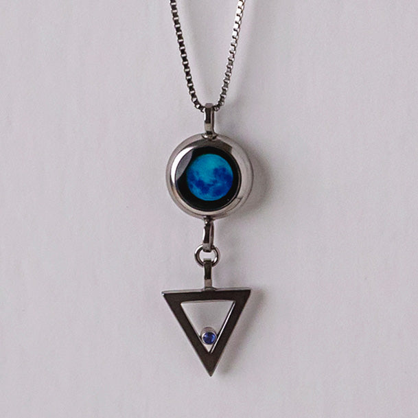 Classic Moon Phase Necklace with a Water Element - Silver