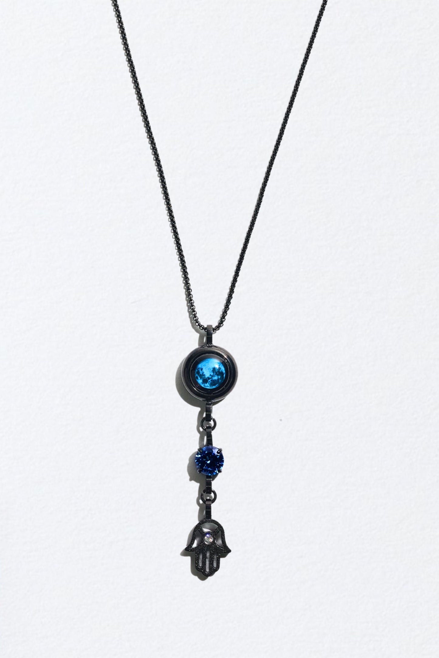 Black Moon Birthstone Hamsa Necklace