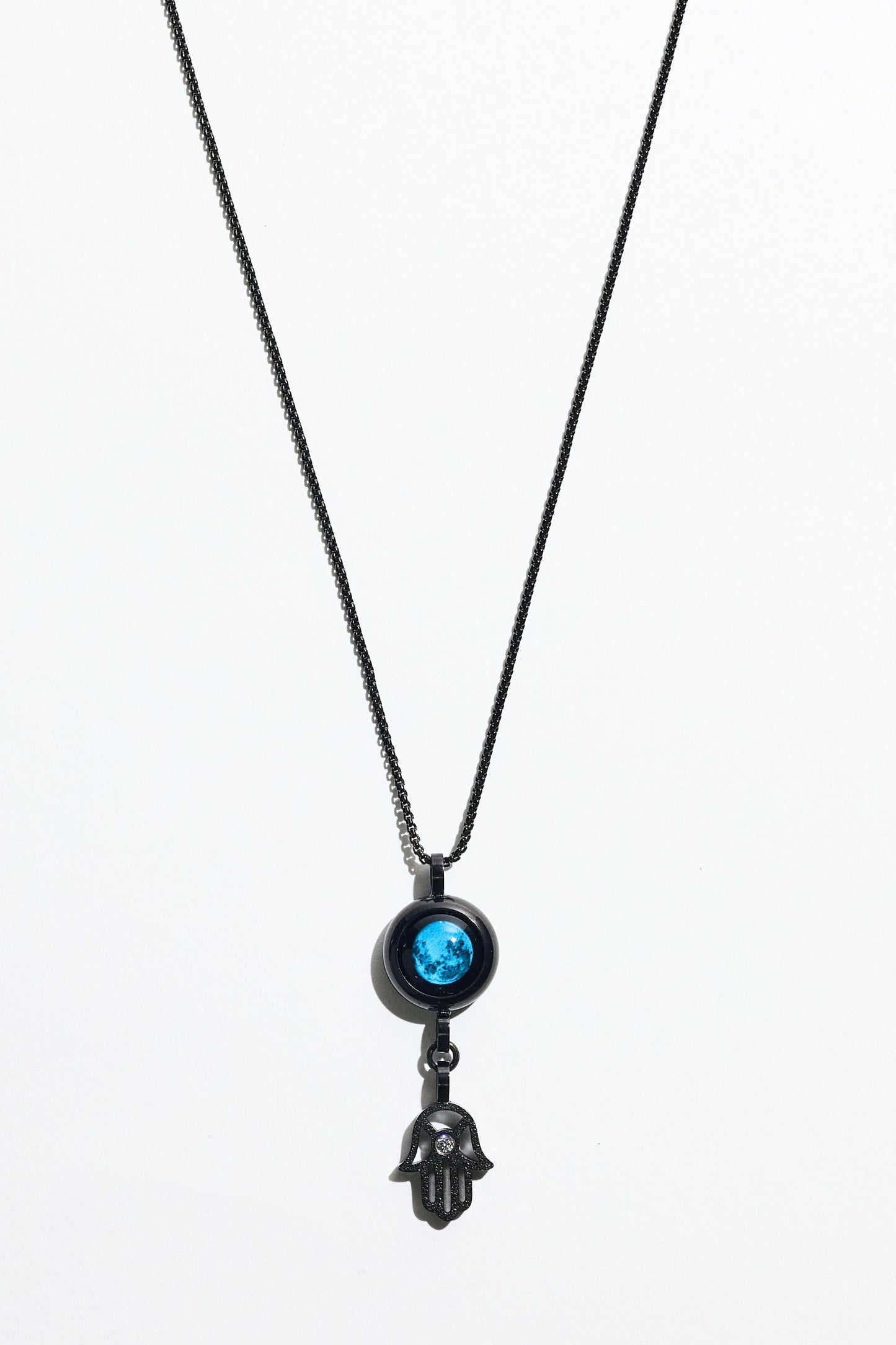Black Moon & Hamsa Necklace