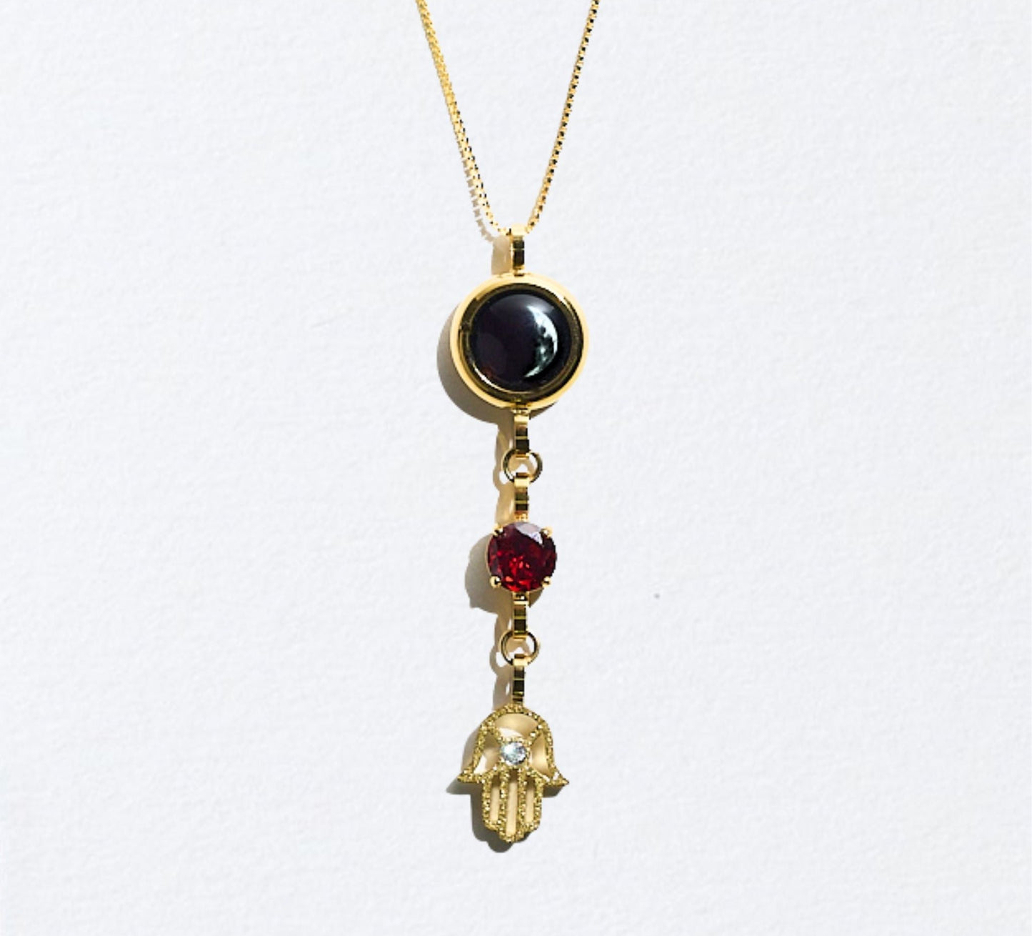 Gold Moon Birthstone Hamsa Necklace