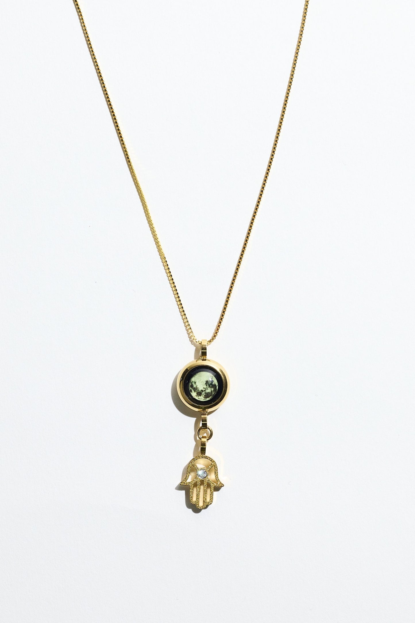 Gold Moon & Hamsa Necklace