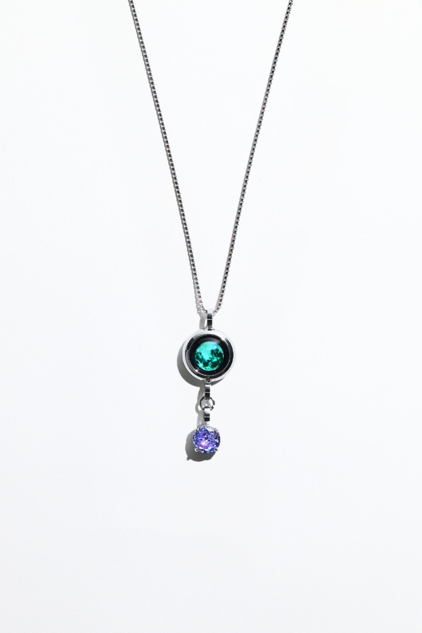 Silver Moon & Birthstone Necklace
