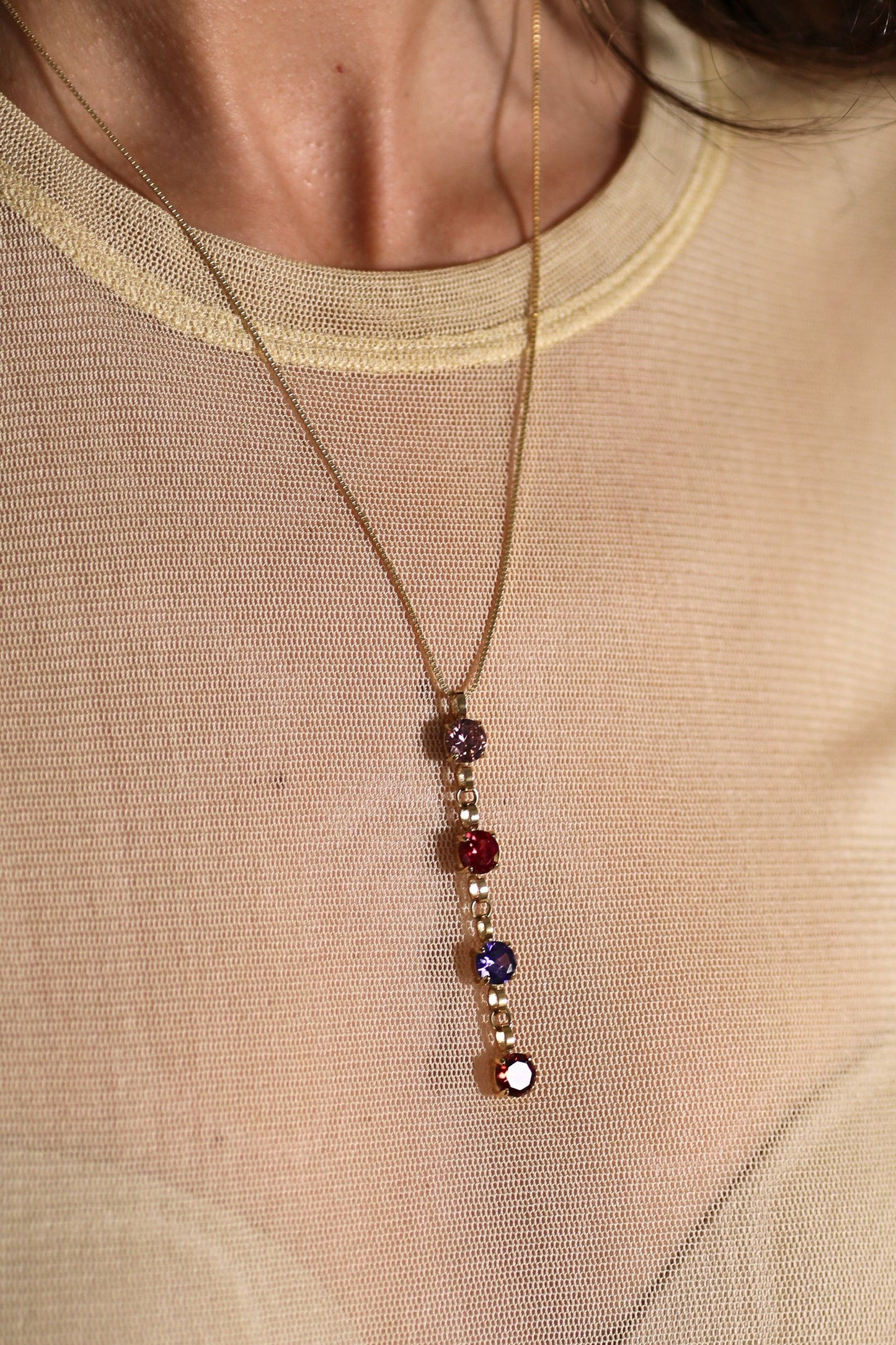 Gold Four Birthstone Necklace