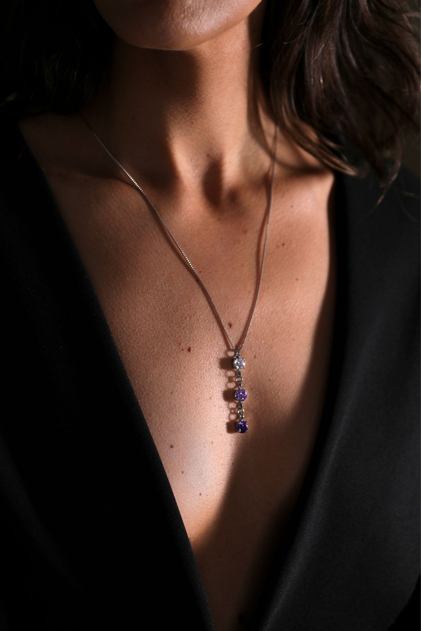 Silver Triple Birthstone Necklace