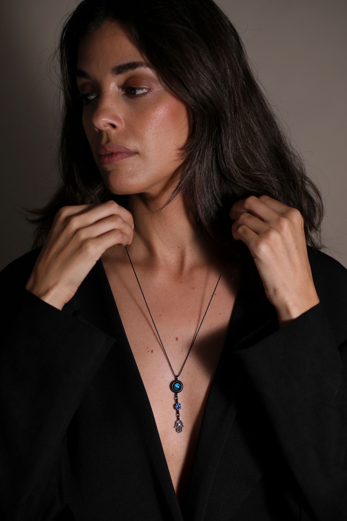 Black Moon Birthstone Hamsa Necklace