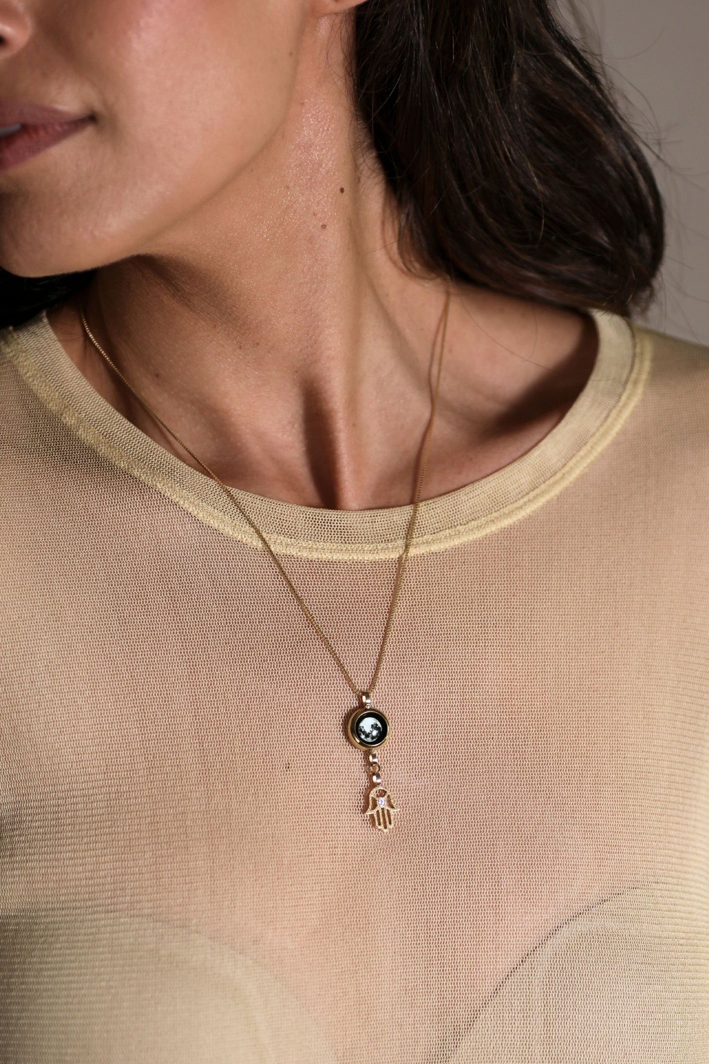 Gold Moon & Hamsa Necklace