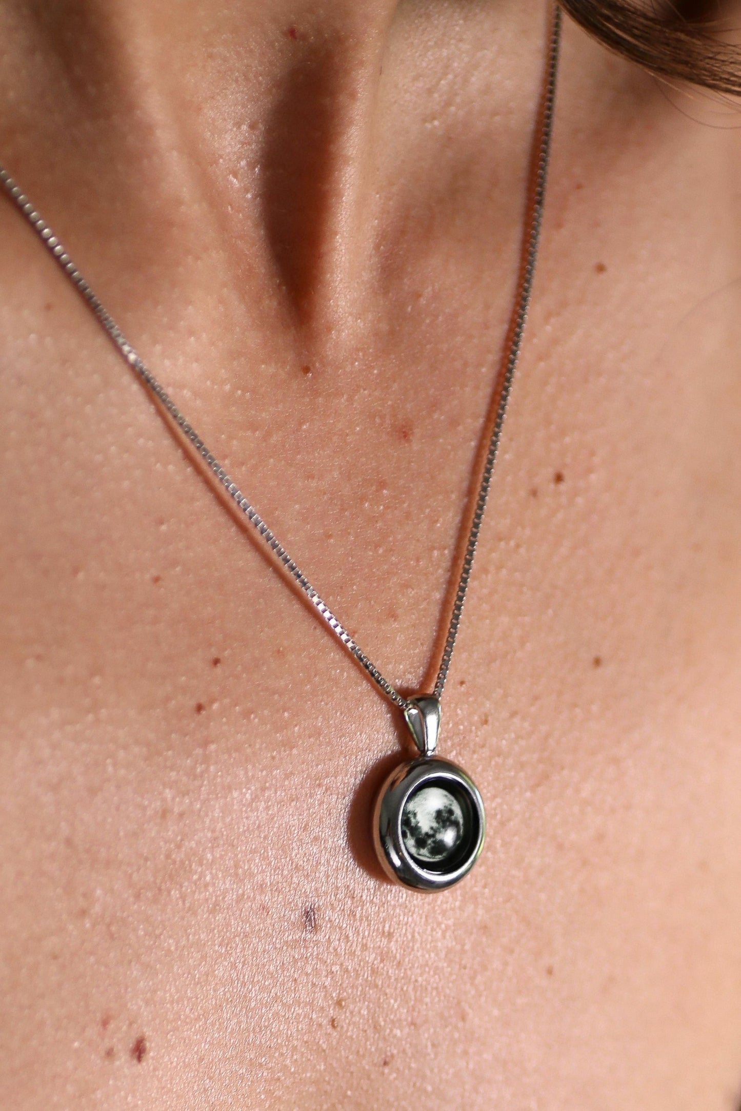 Silver Large Moon Necklace