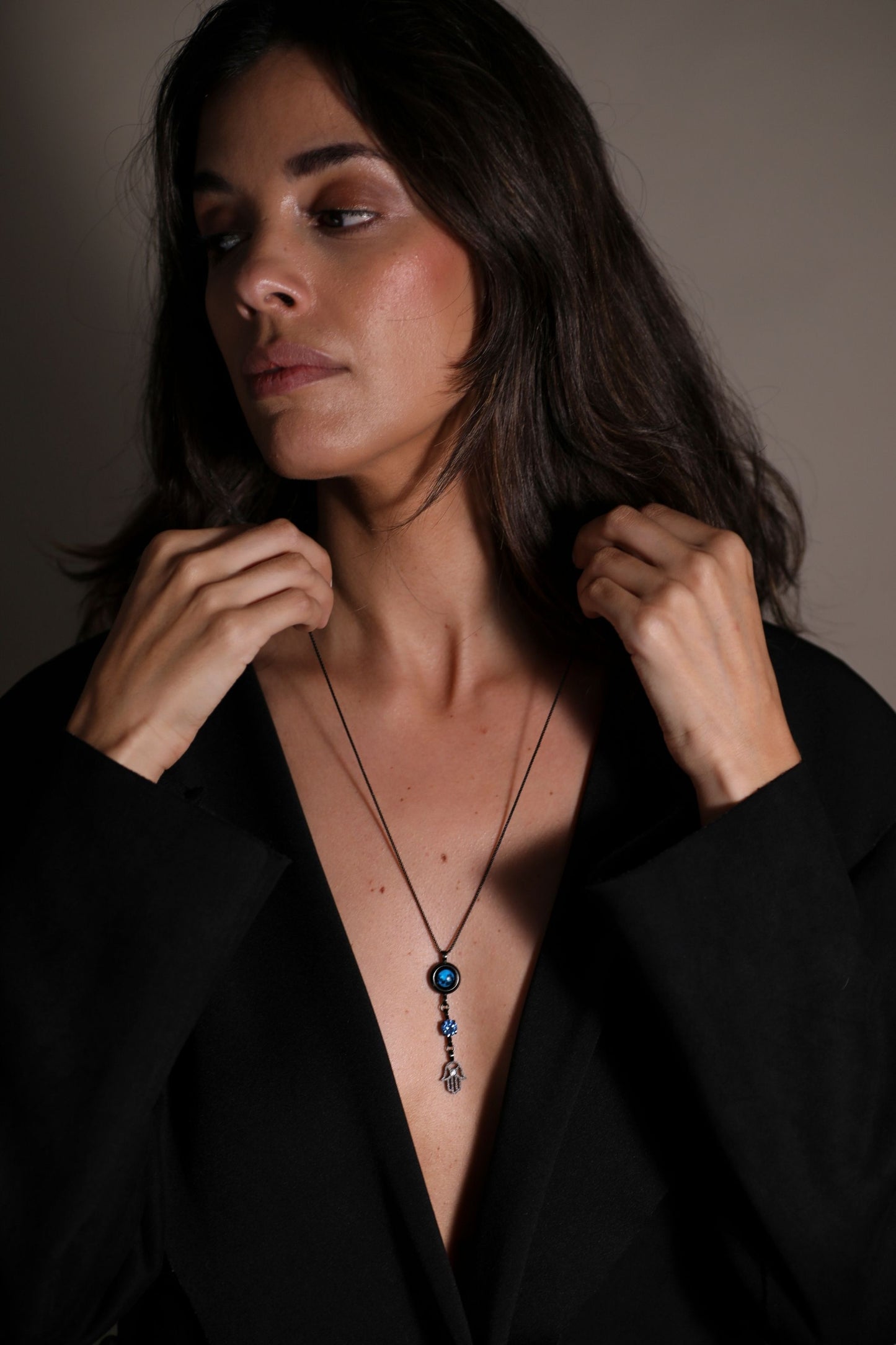 Black Moon Birthstone Hamsa Necklace