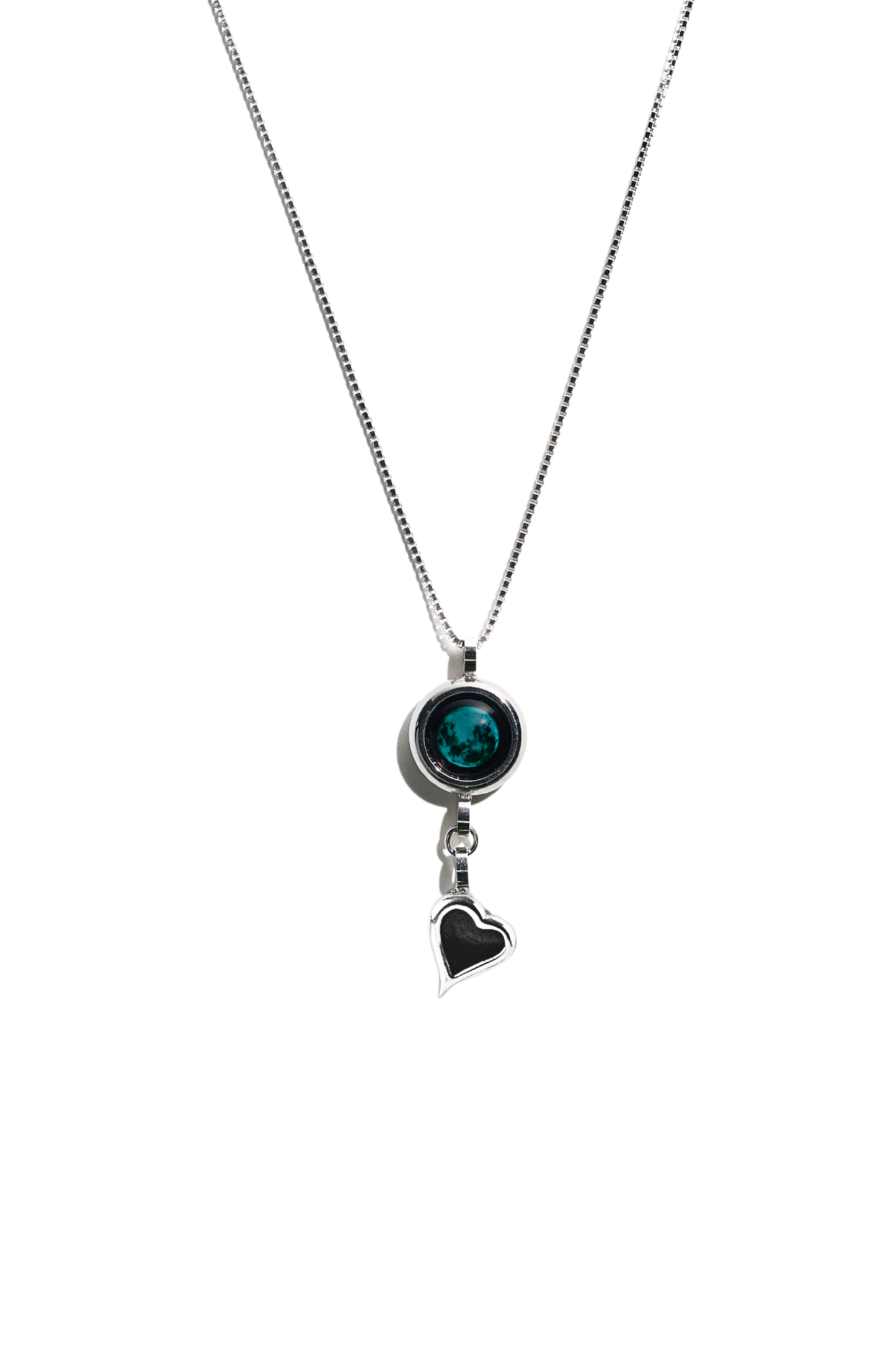 Silver Moon & Heart Necklace