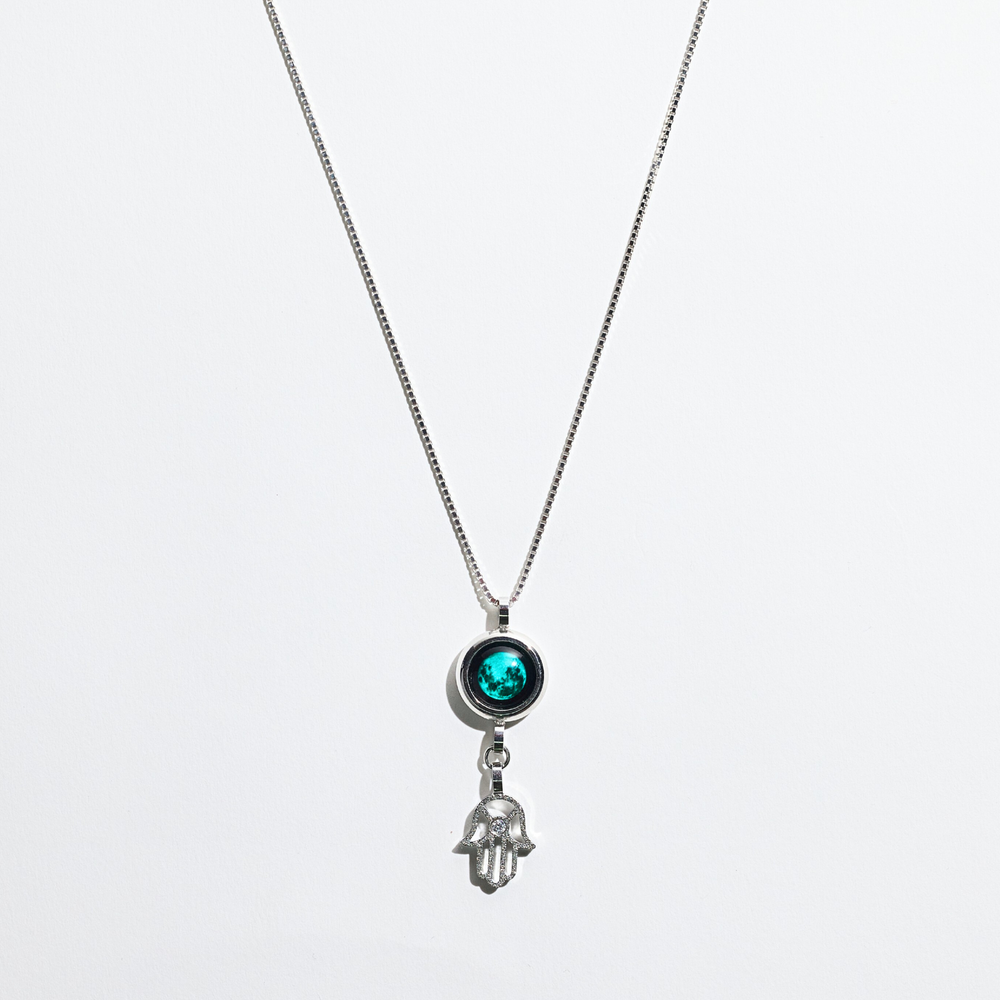Moon & Hamsa Necklace