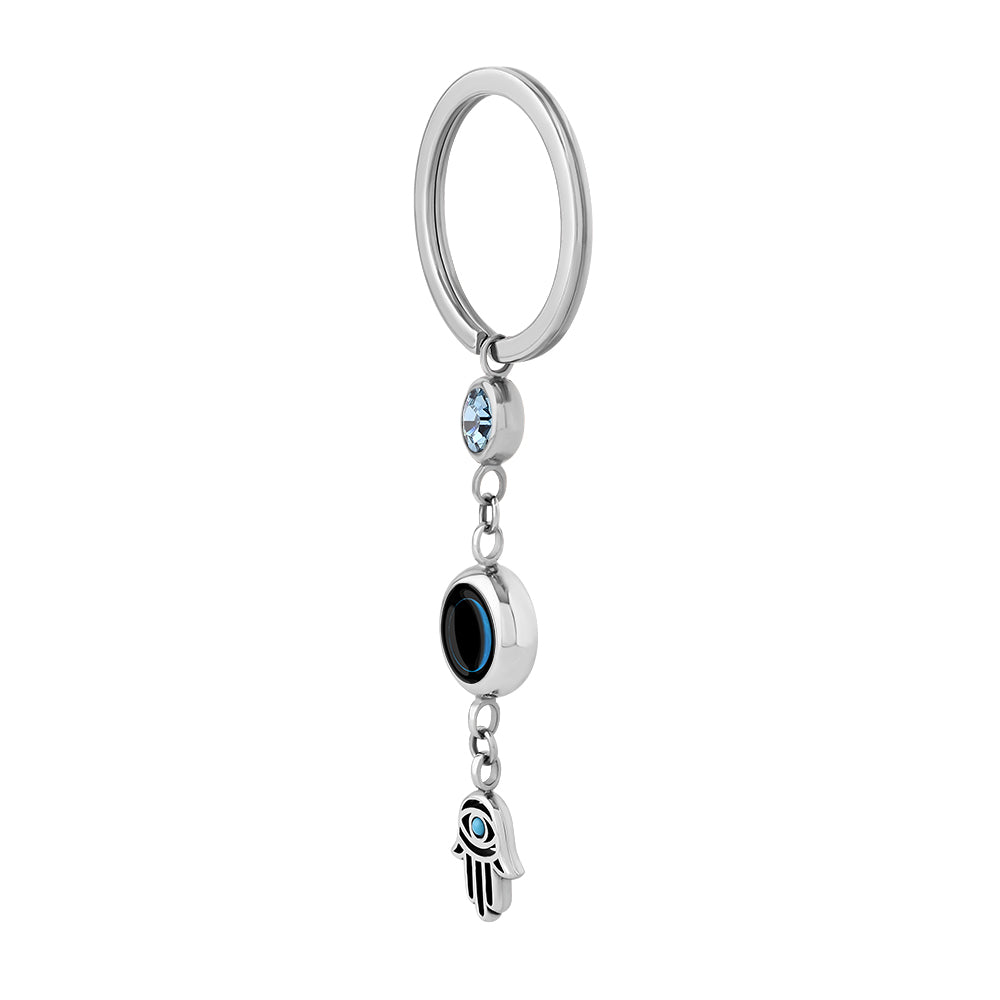 Moon Phase Key Chain with Birthstone and Hamsa Charm